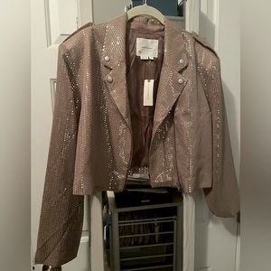 Anthropologie crop sequin moto jacket